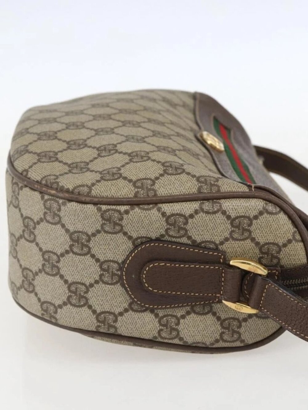 GUCCI GG Supreme Web Sherry Line Shoulder Bag PVC Beige Gold Auth 160559 - Picture 6 of 16